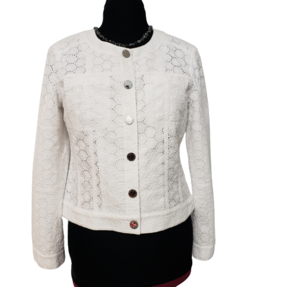 Karl Lagerfeld White Eyelet Blazer Size 10